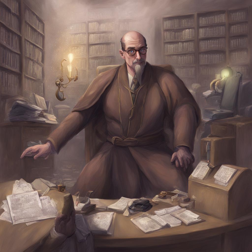 An earnest but low-level Archean bureaucrat in his cramped sub-basement office